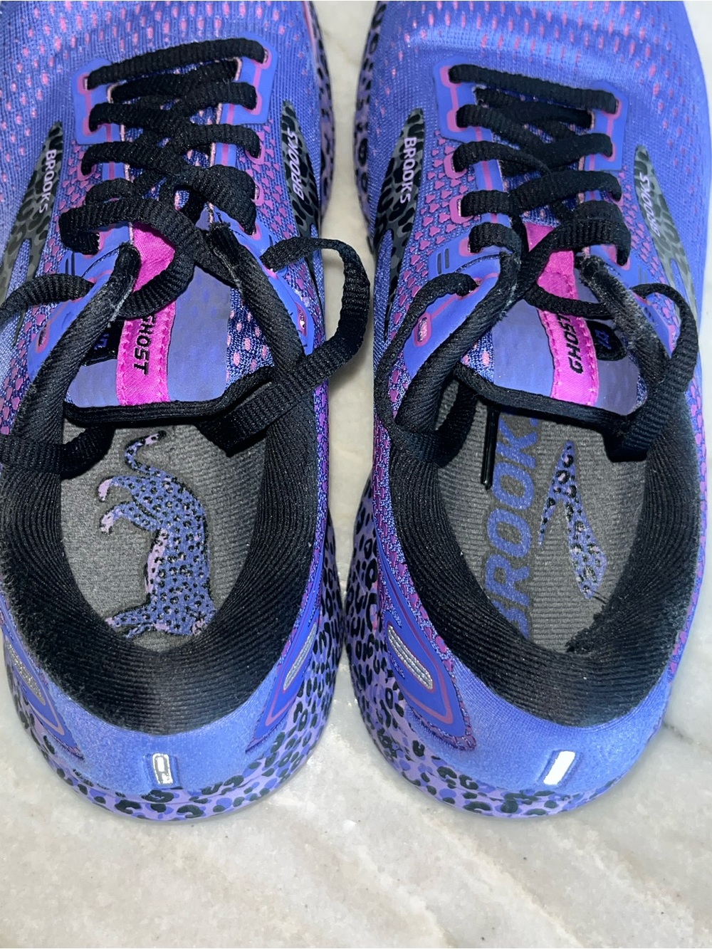 BROOKS GHOST 14 PURPLE LEOPARD RUNNING SHOE SNEAKER SZ 8 - Picture 7 of 13